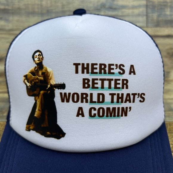 Woody Guthrie There's A Better World A-Coming Mens Trucker Hat Navy Ball Cap - Picture 3 of 8